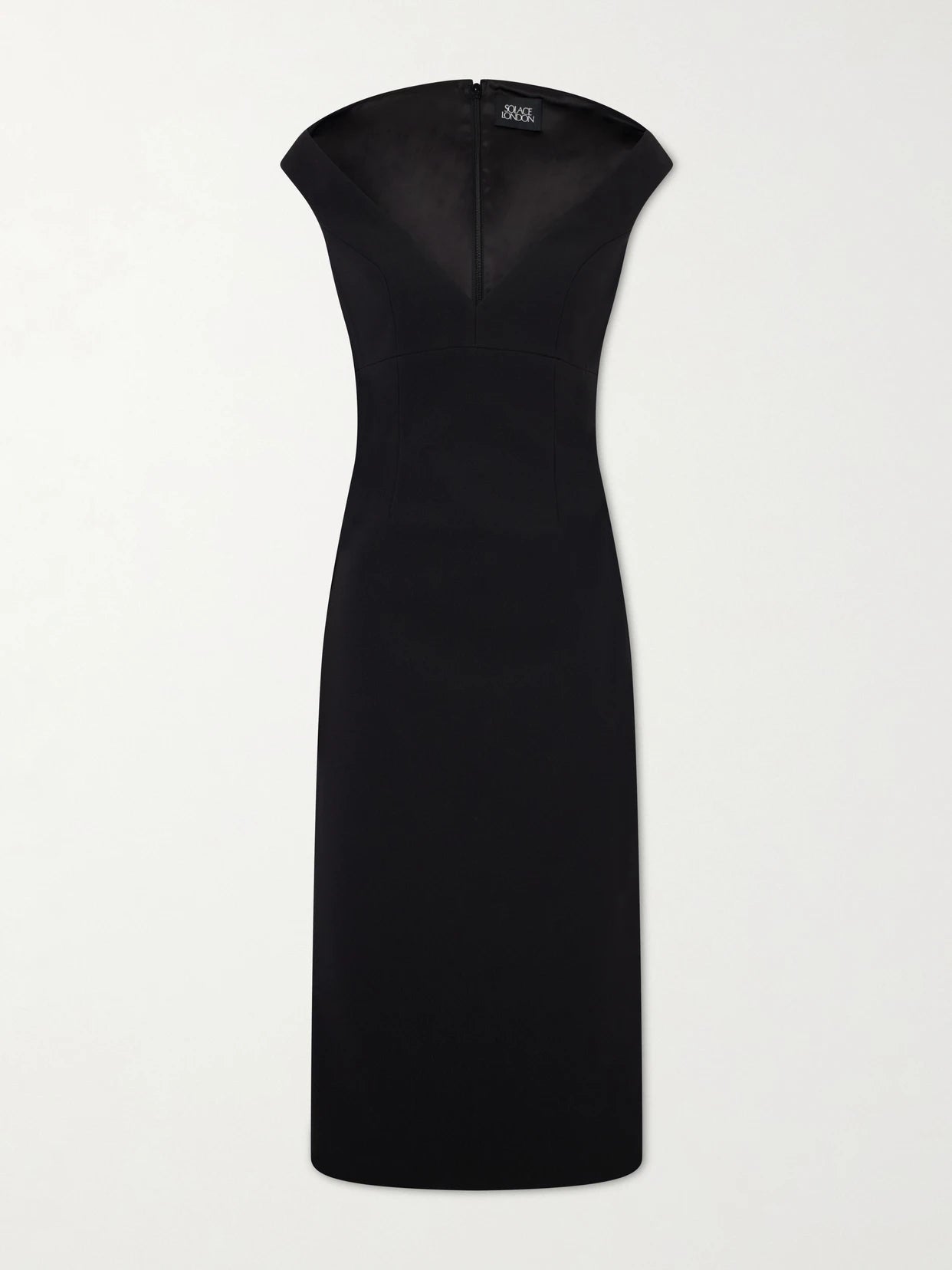 Image of Dresses. Product name - Monica Crepe Midi Dress in Black colour by brand - Solace London