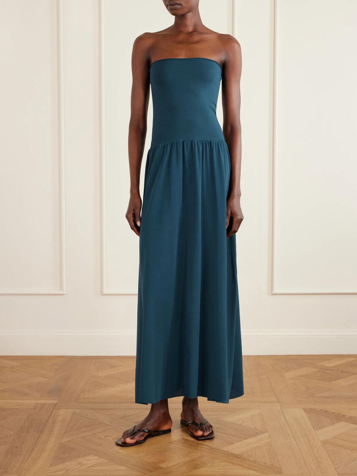 Image of Dresses. Product name - Oda Strapless Stretch-jersey Maxi Dress in Navy colour by brand - Eres