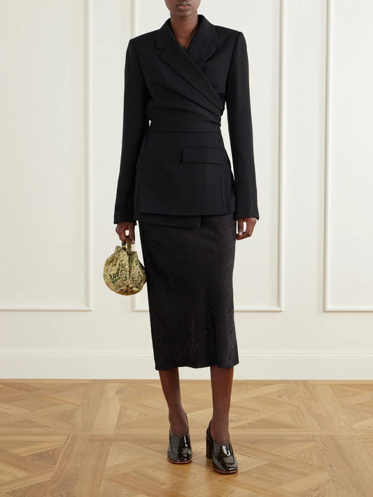 Image of Coats & Jackets. Product name - Self-tie Wool-crepe Blazer in Black colour by brand - Dries Van Noten