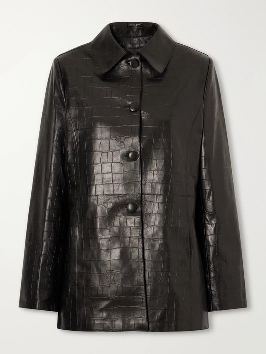 Nour Hammour Clara Croc-effect Leather Jacket
