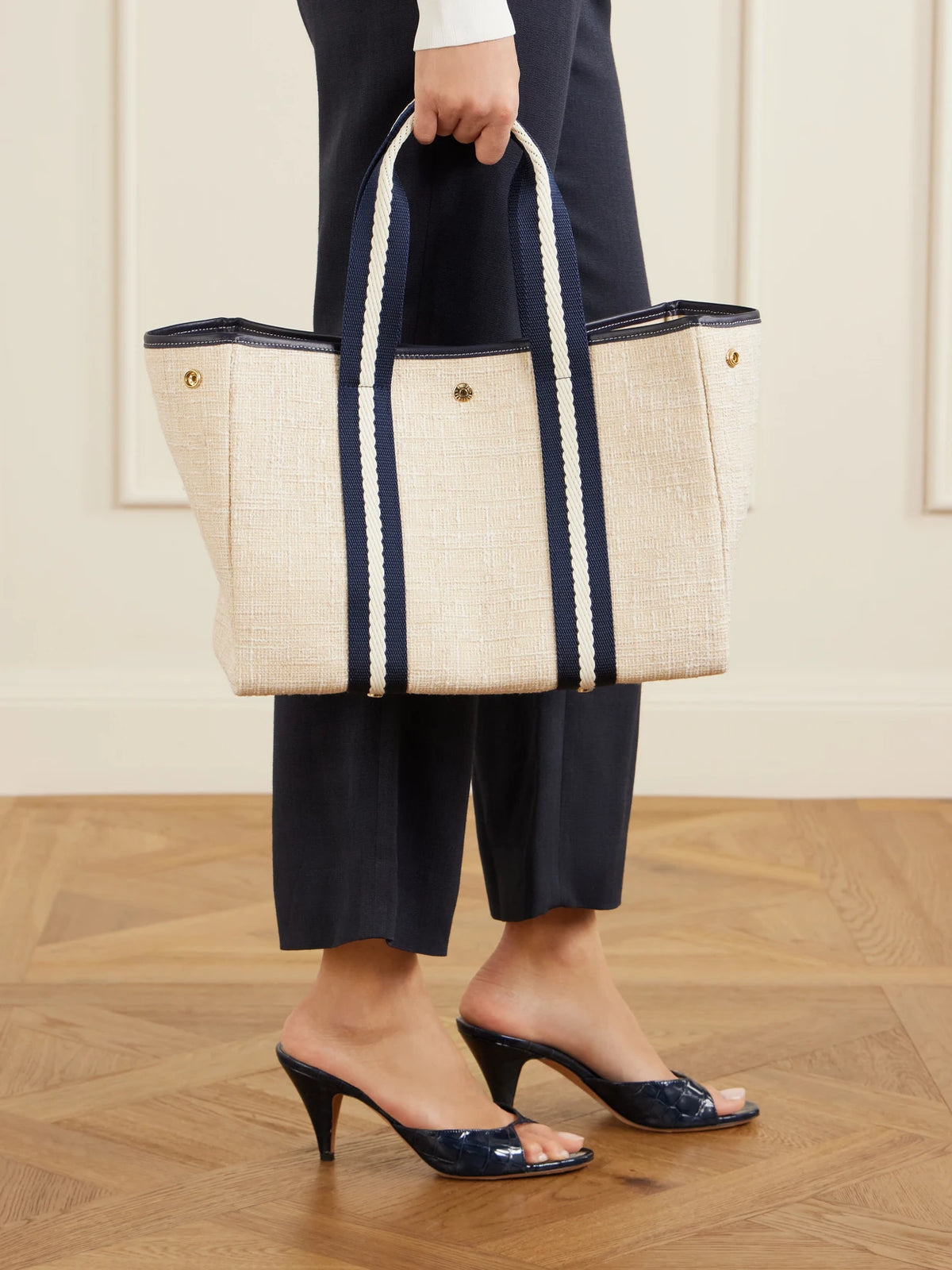 Traversée Medium Leather And Webbing-trimmed Tweed Tote