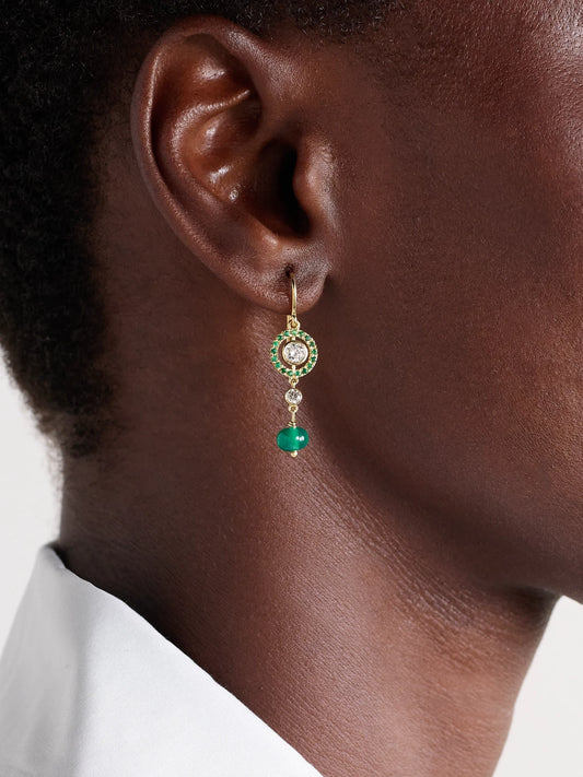 Image of Earrings. Product name - Orbit 18-karat Gold Multi-stone Earrings in Multi colour by brand - Ileana Makri