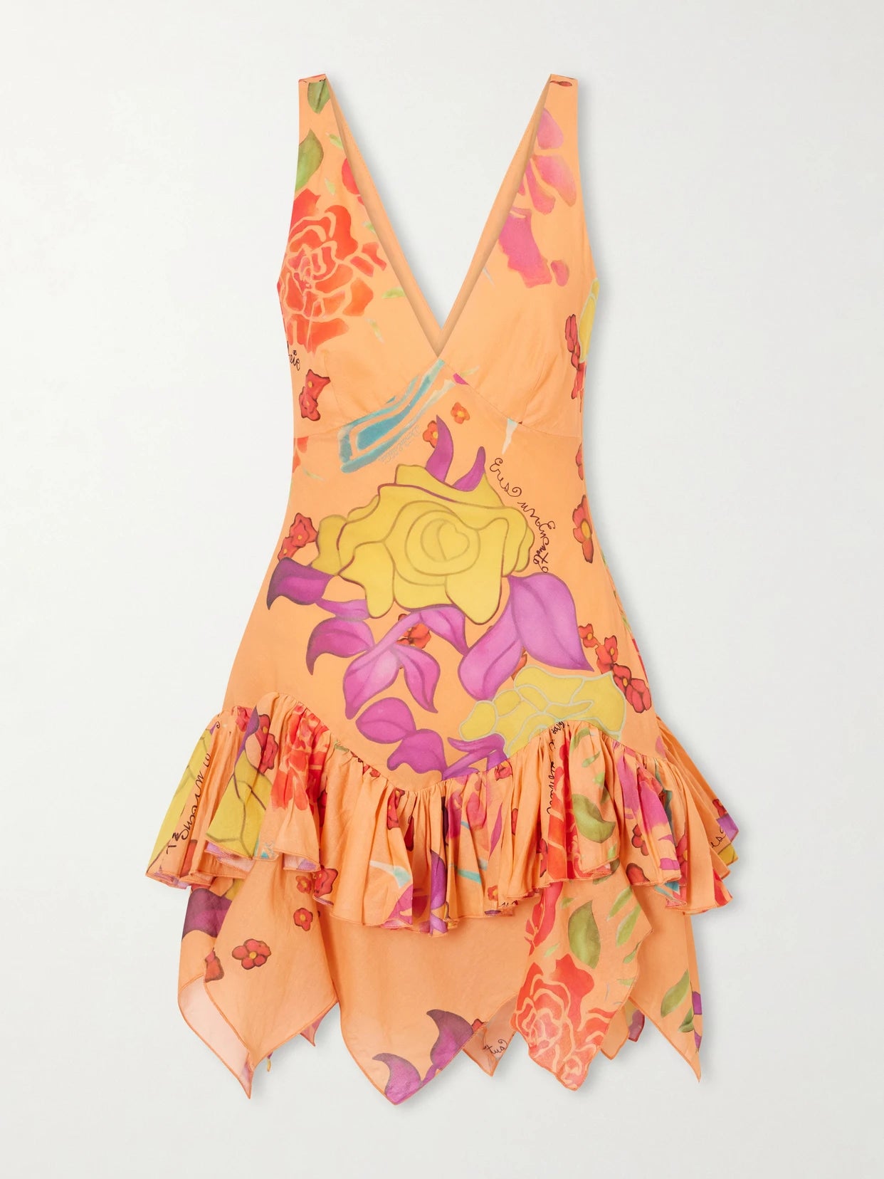 Guava Flores Ruffled Printed Cotton-voile Mini Dress