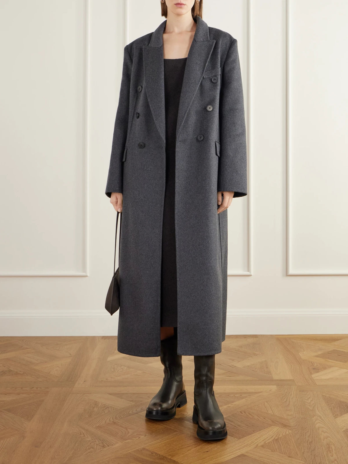 Image of Dresses. Product name - Walker Felted Wool-fleece Midi Dress in Dark brown colour by brand - RIER
