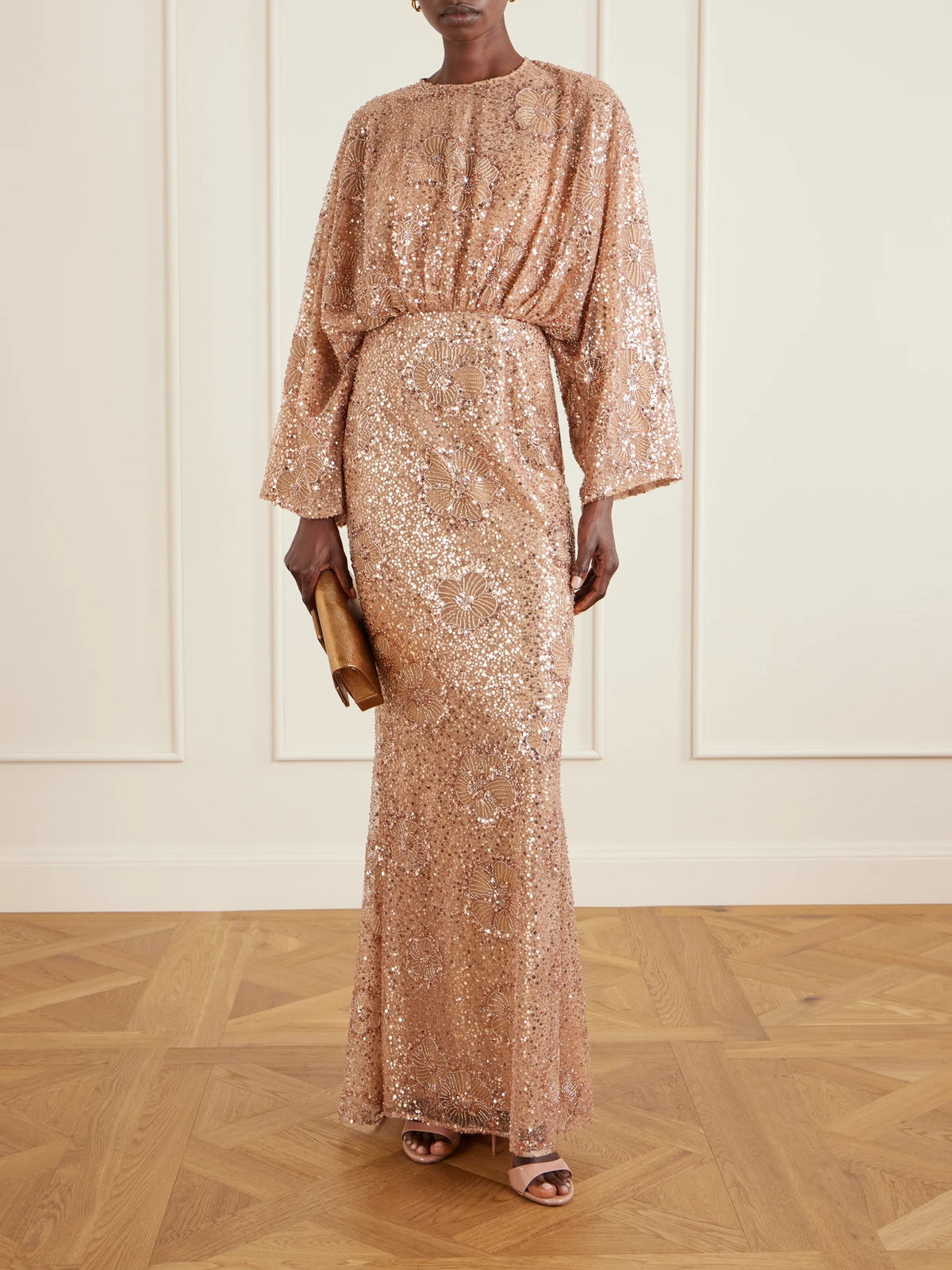 Image of Dresses. Product name - Embellished Silk-blend Tulle Gown in Light brown colour by brand - Elie Saab