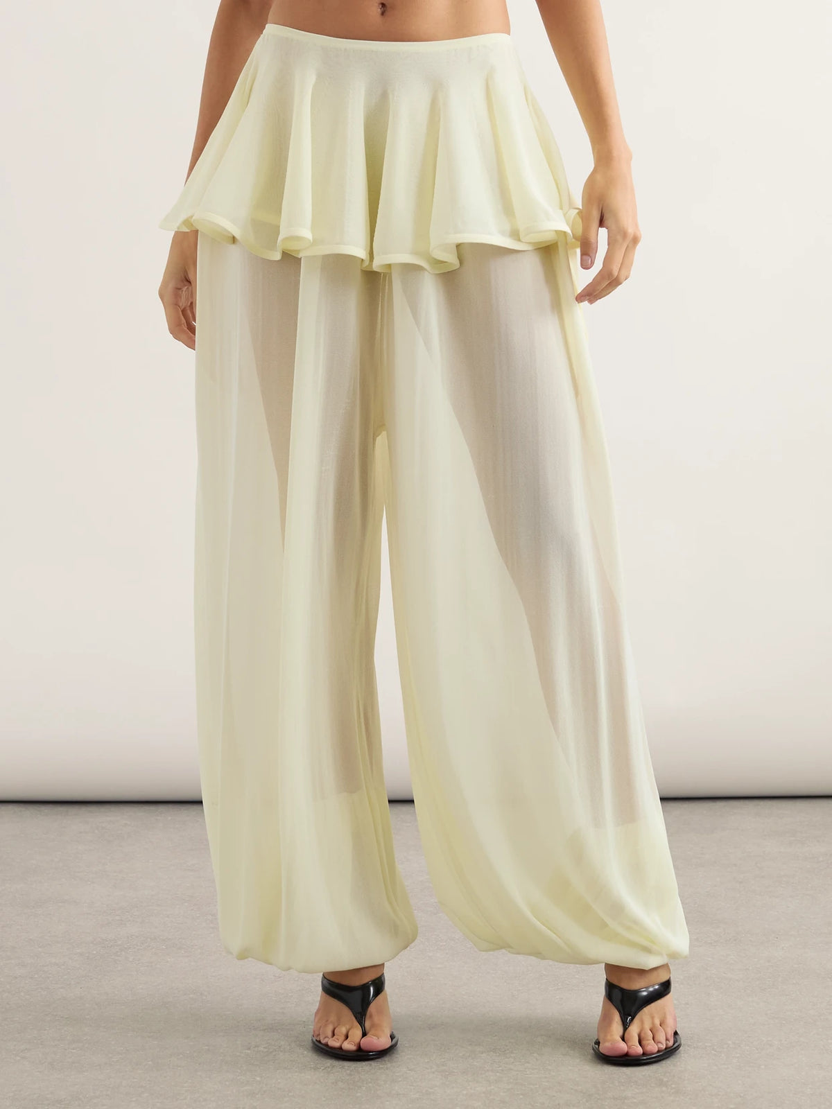 Pleated Georgette Peplum Balloon Pants