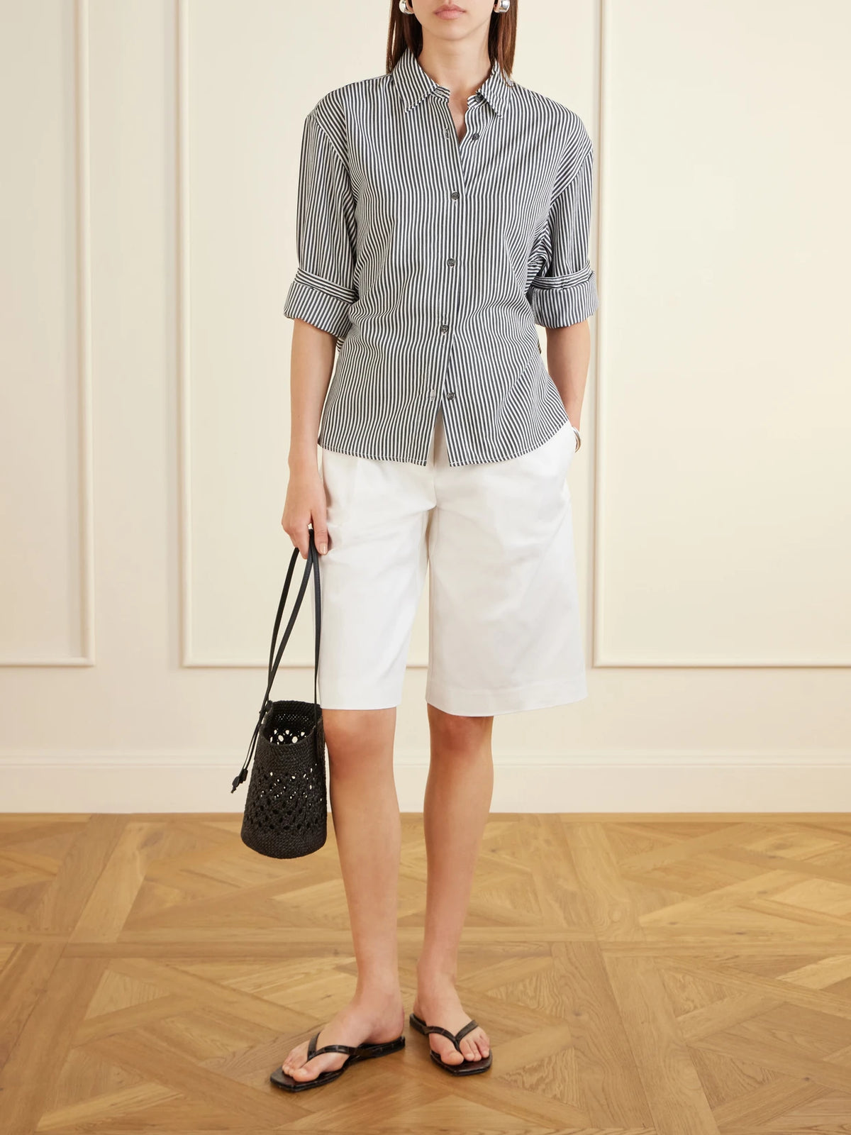 Lattice Basket Leather-trimmed Raffia Tote