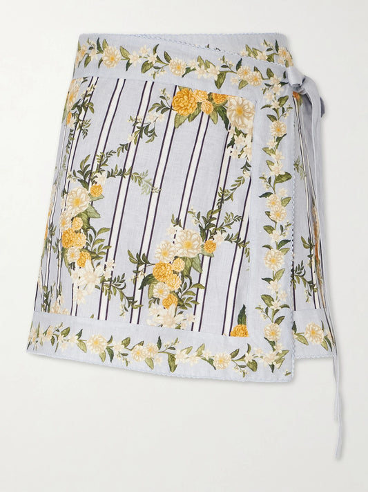 Image of Swimwear. Product name - Luna Valle Printed Linen Pareo in Blue colour by brand - Agua by Agua Bendita