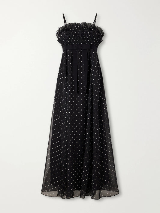 Zimmermann Bow-detailed Pleated Ruffled Polka-dot Chiffon Maxi Dress
