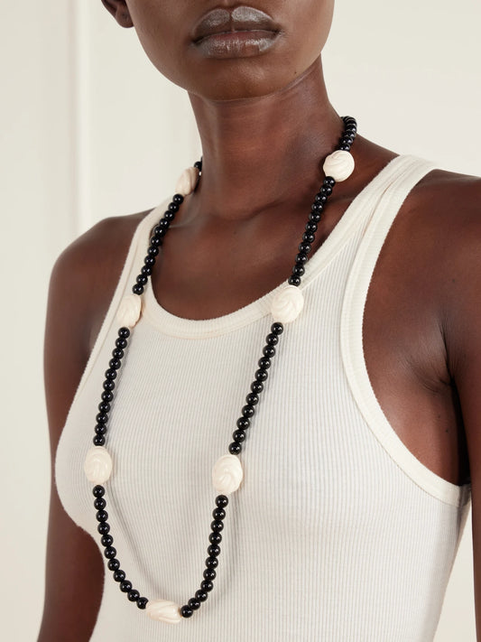 Image of Necklaces. Product name - Myra Rhodium-plated Onyx Beaded Necklace in Black colour by brand - Julietta