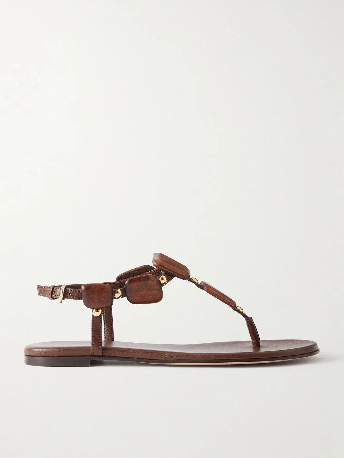 Embellished Leather Flat Sandals