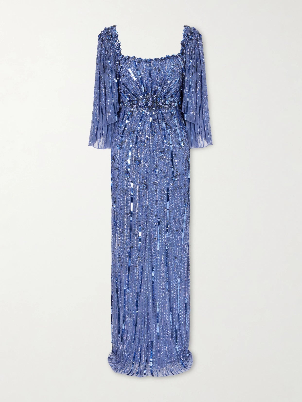 Image of Dresses. Product name - Sequin-embellished Tulle Gown in Blue colour by brand - Jenny Packham