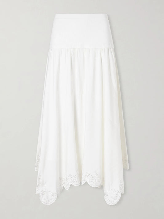 Heaven Embroidered Linen-blend Midi Skirt
