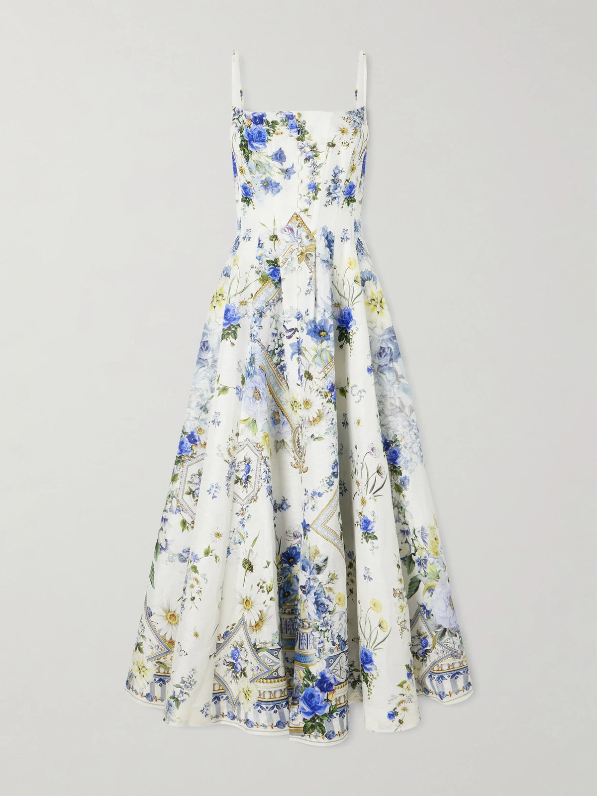 Camilla Embellished Floral-print Linen And Silk-blend Midi Dress