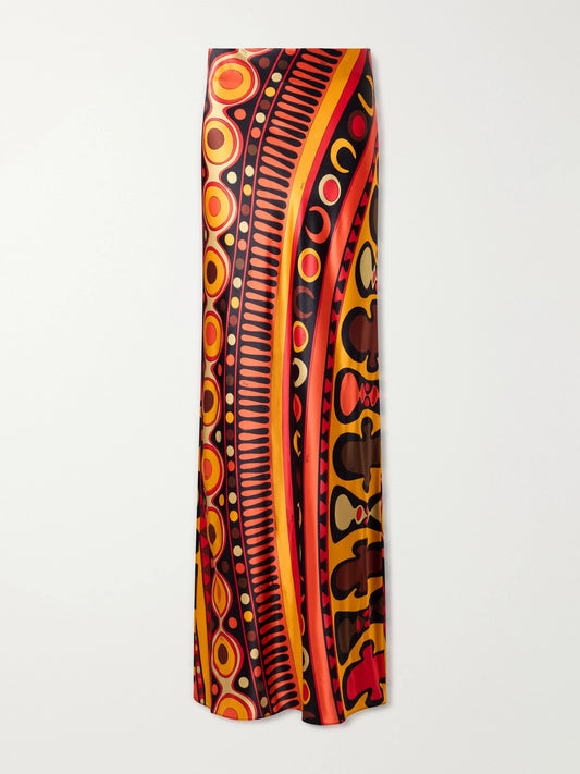 Image of a model wearing Skirts. Product name - Printed Tulle Maxi Skirt in Orange colour by brand - PUCCI