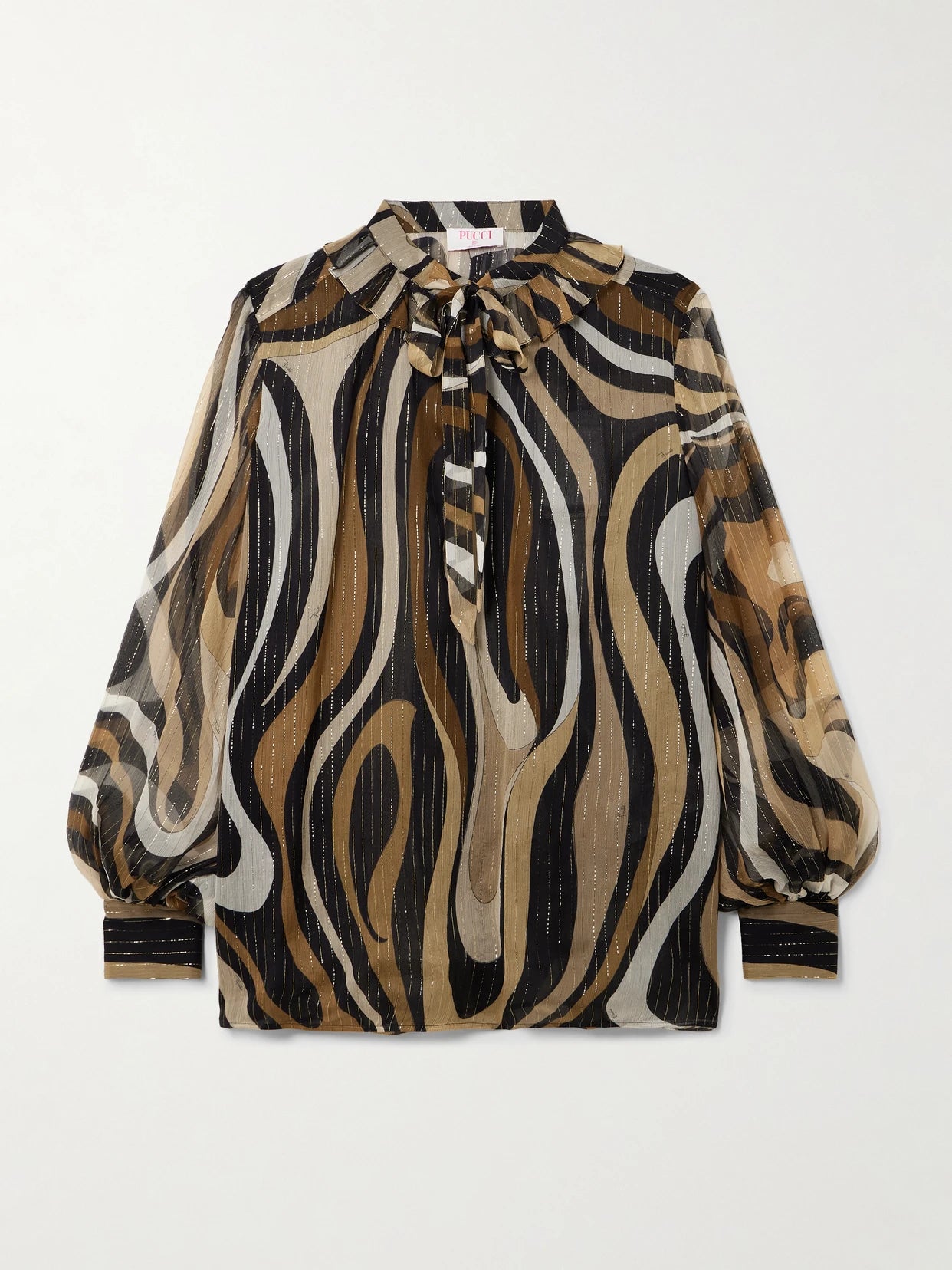 Ruffled Metallic Silk-blend Crepon Pussy-bow Blouse