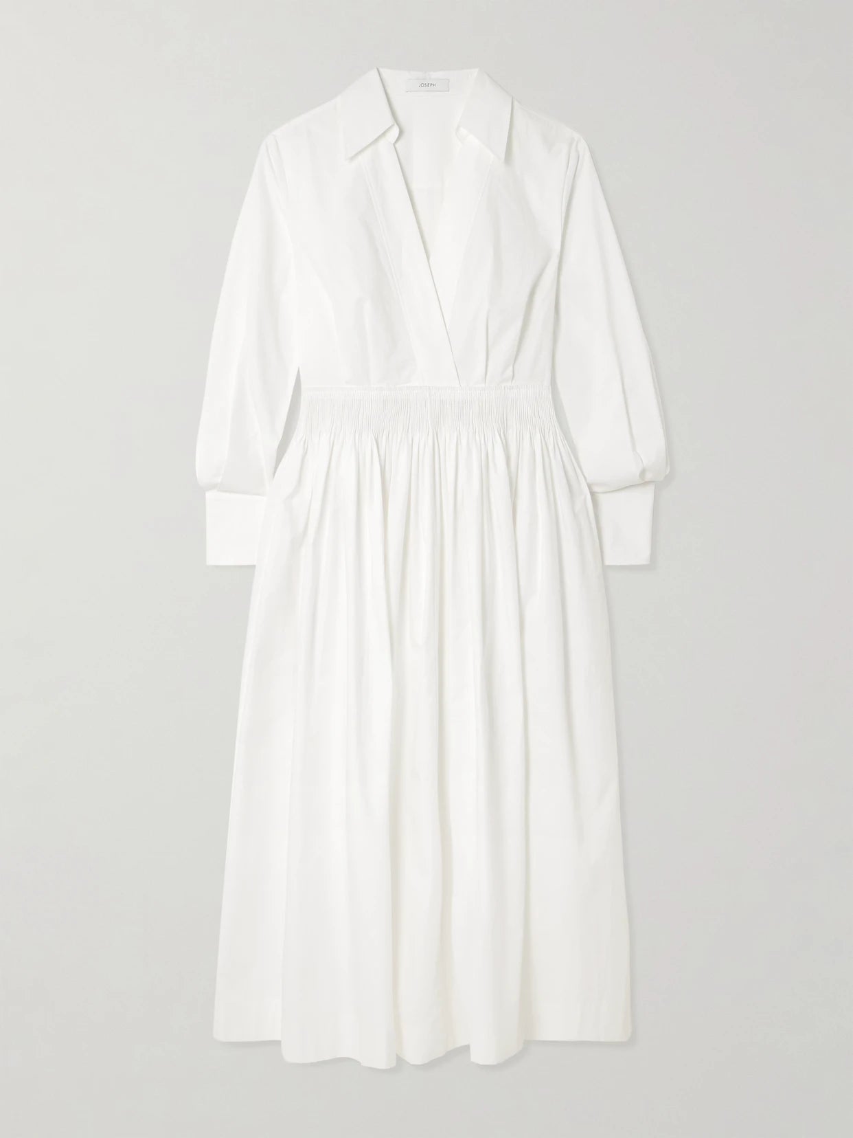 Image of Dresses. Product name - Kathe Gathered Cotton-poplin Midi Dress in White colour by brand - Joseph