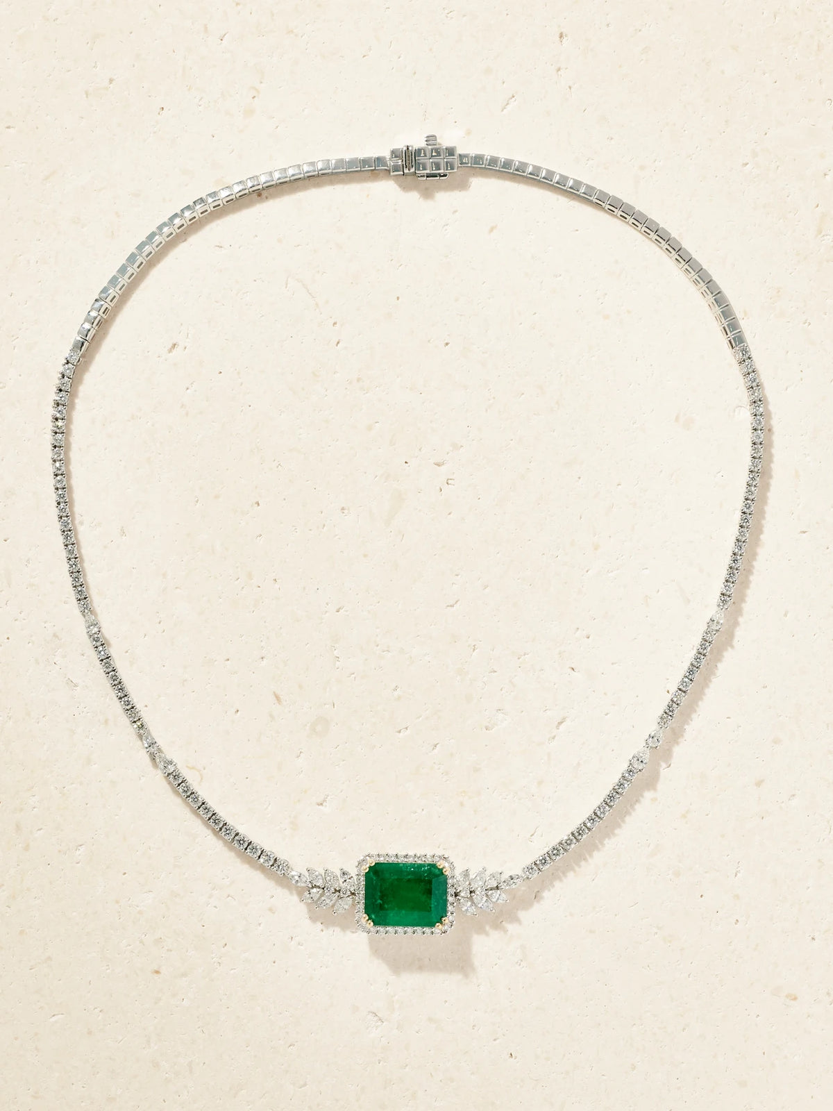18-karat White Gold, Emerald And Diamond Necklace