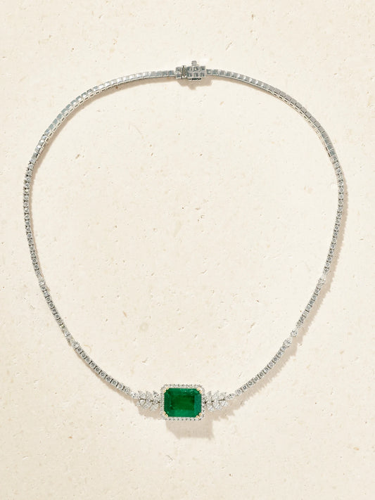 18-karat White Gold, Emerald And Diamond Necklace