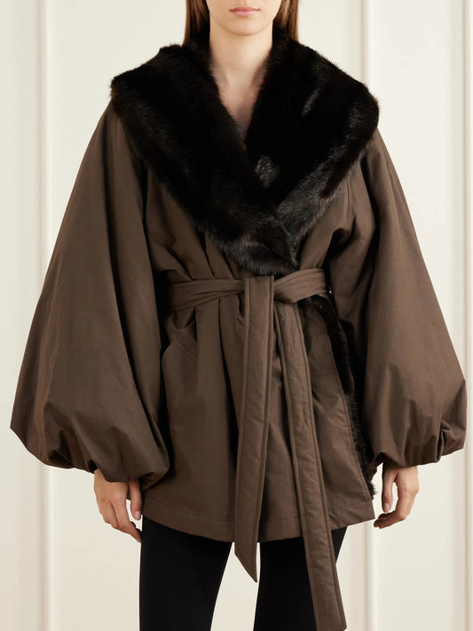 Magda Butrym Belted Plush-trimmed Short Coat