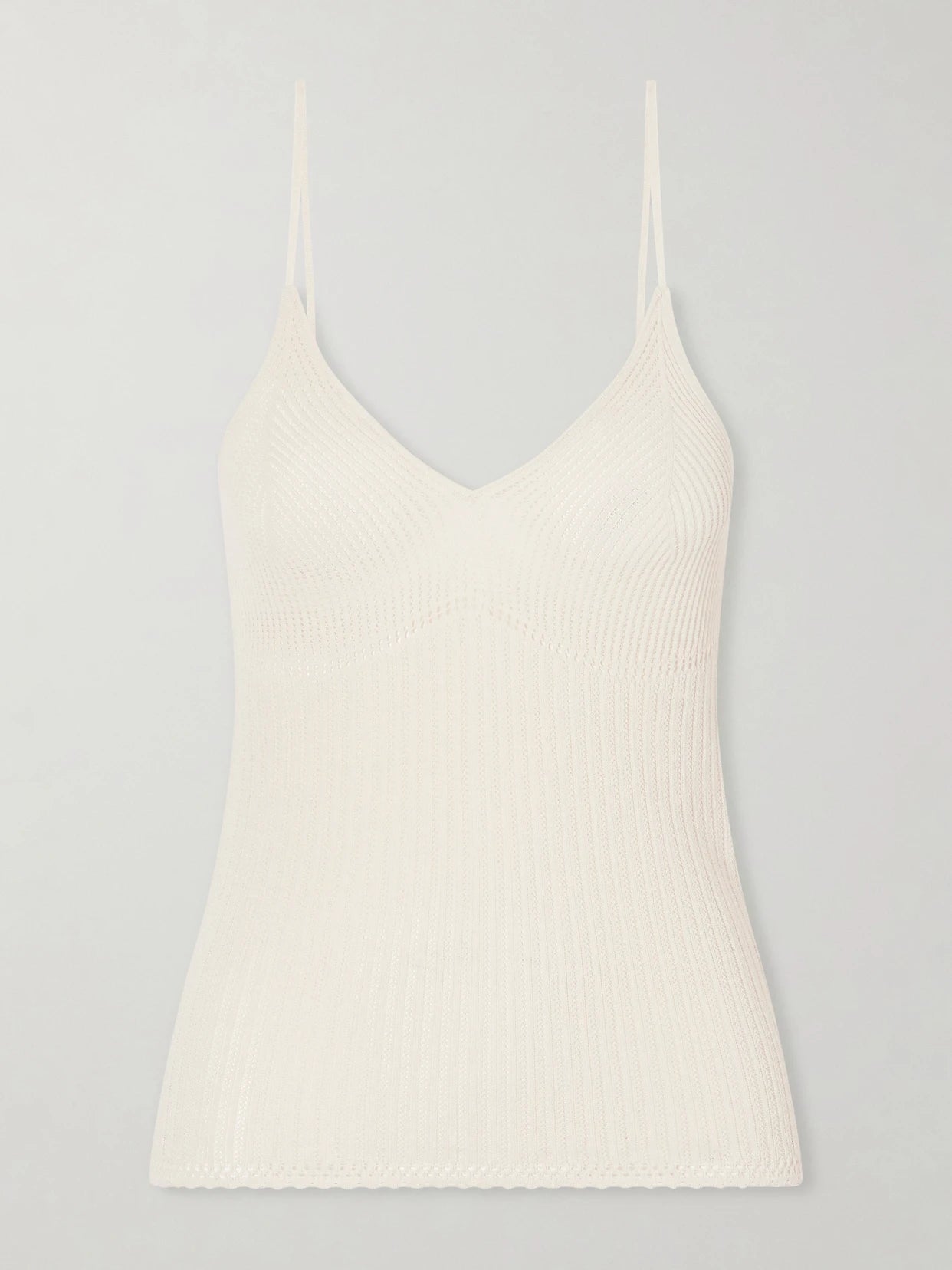 Image of a model wearing Tops. Product name - Saloma Silk And Cotton-blend Knitted Tank in Ecru colour by brand - ISABEL MARANT