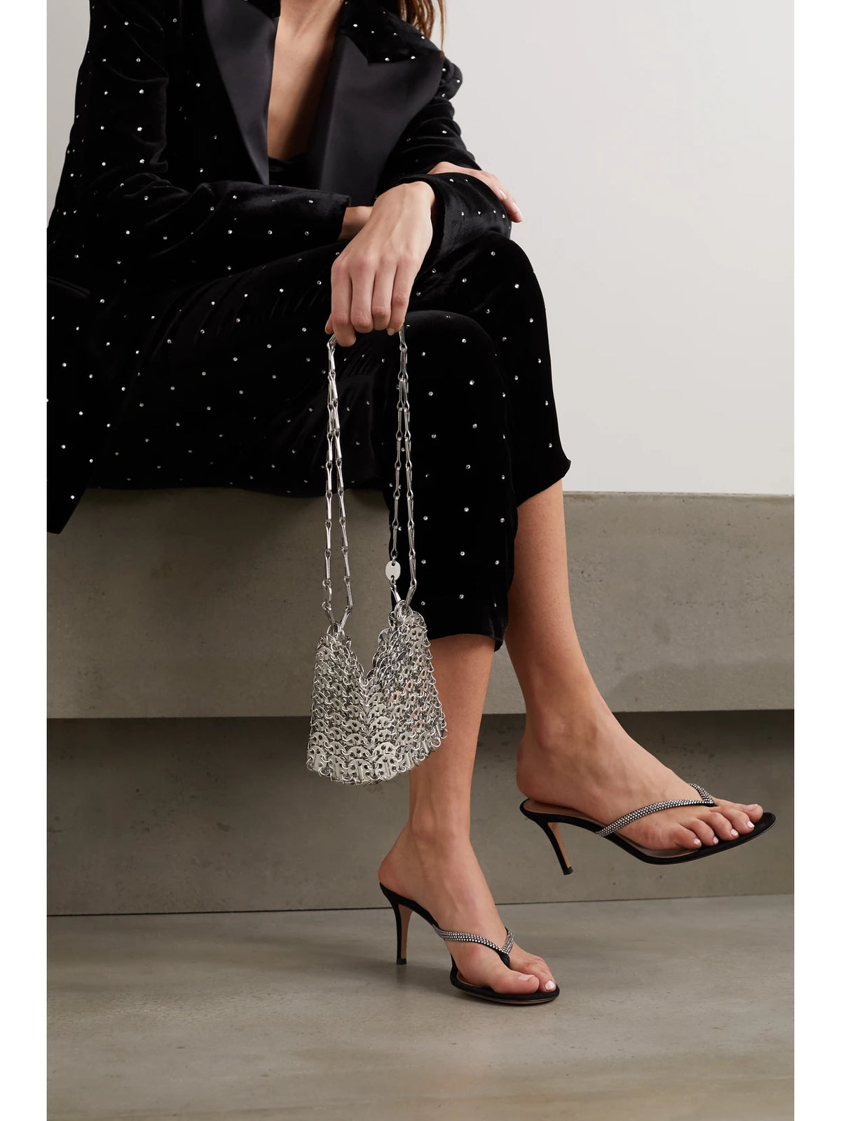 Image of Bags. Product name - Nano 1969 Paillette-embellished Chainmail Shoulder Bag in Silver colour by brand - RABANNE