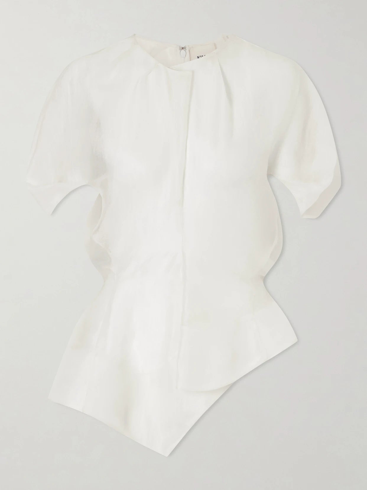 Image of a model wearing Tops. Product name - Rumi Silk Organza Top in White colour by brand - KHAITE
