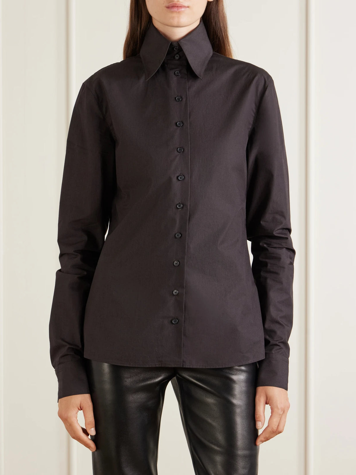 KHAITE Ivy High-collar Cotton-poplin Shirt