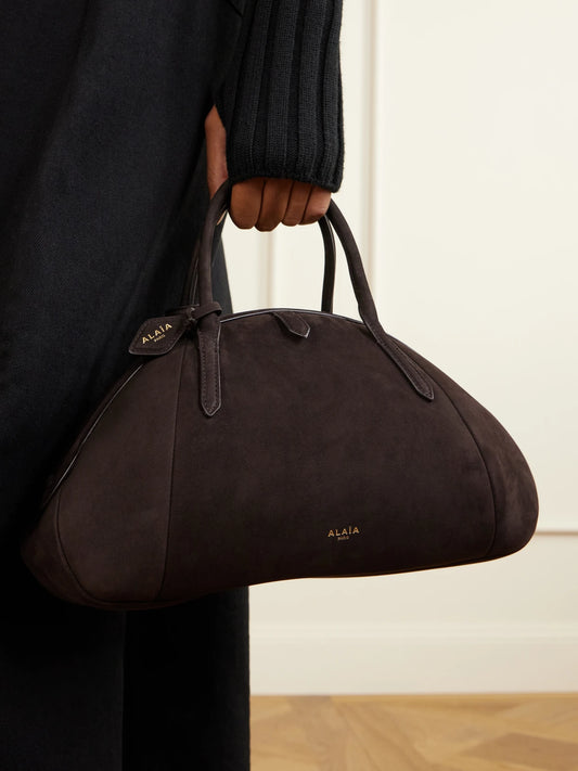 Image of Bags. Product name - Suede Tote in Chocolate colour by brand - Alaïa