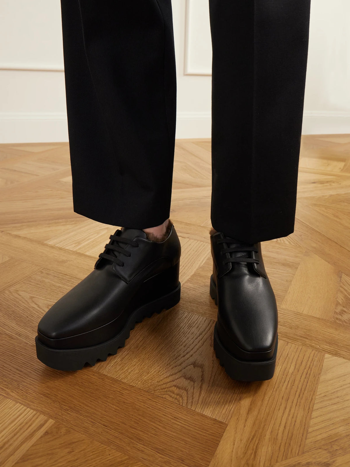 Stella McCartney Elyse Plush-trimmed Vegan Material Platform Brogues