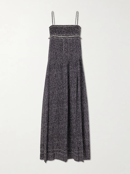 Image of Dresses. Product name - Demy Printed Cotton Midi Dress in Black colour by brand - MARANT ÉTOILE