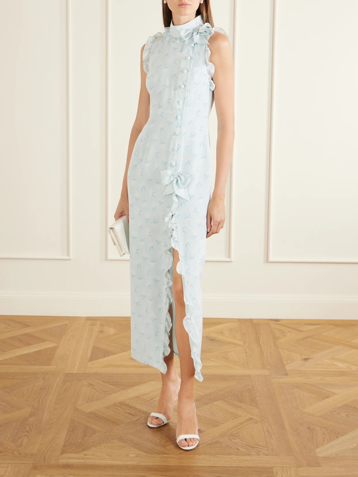 Image of Dresses. Product name - Printed Silk Midi Dress in Blue colour by brand - Alessandra Rich