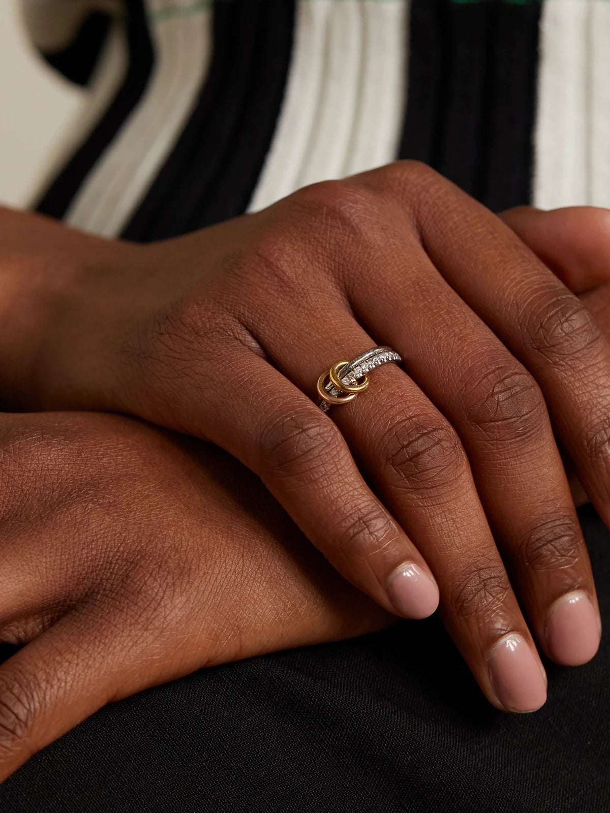 Image of Rings. Product name - Marigold Set Of Two Sterling Silver And 18-karat Yellow And Rose Gold Diamond Rings in Multi colour by brand - Spinelli Kilcollin