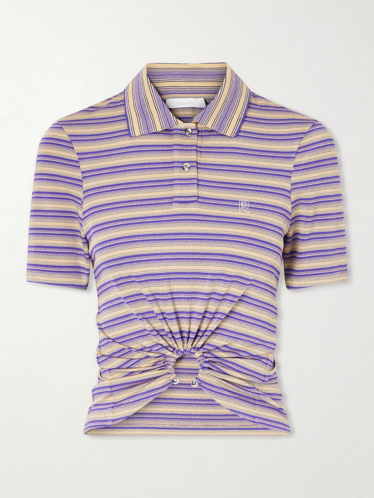 Embellished Striped Woven Polo Shirt