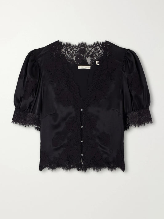 DÔEN Idella Lace-trimmed Silk-satin Blouse