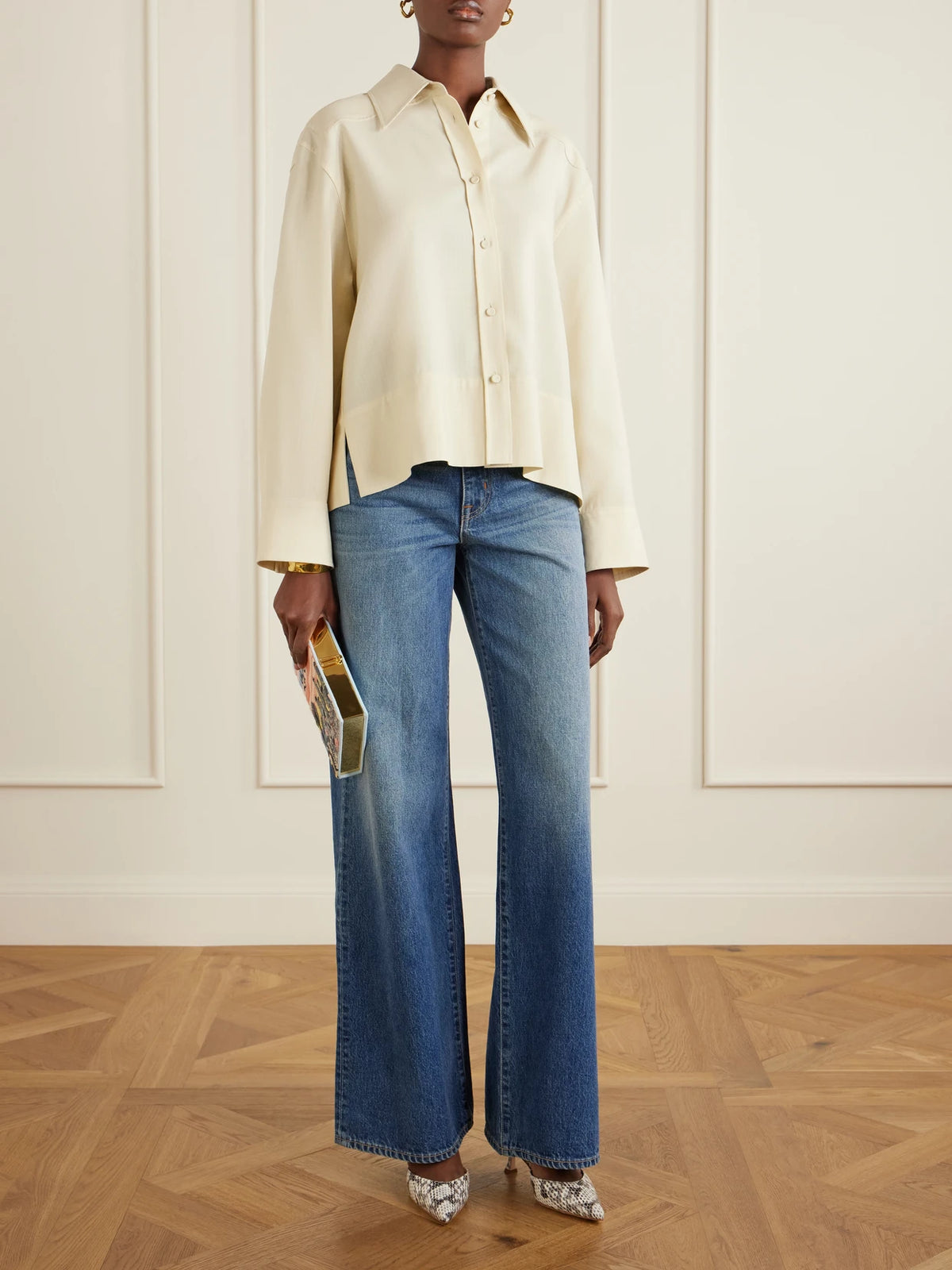 Los Angeles Appliquéd Embroidered Canvas Clutch