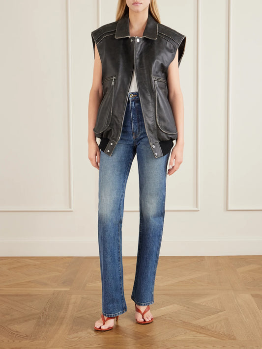 Image of Coats & Jackets. Product name - Leather Vest in Black colour by brand - RABANNE