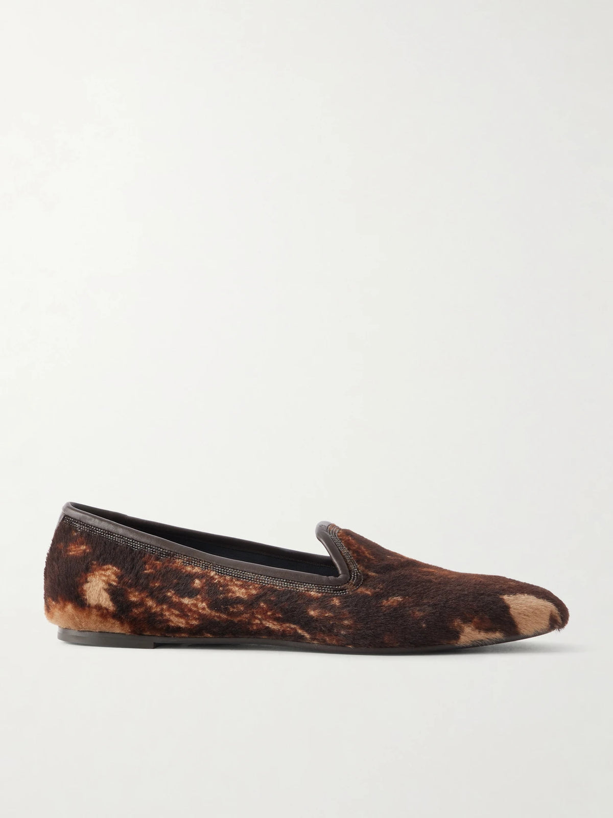 Bead-embellished Leather-trimmed Brushed Loafers