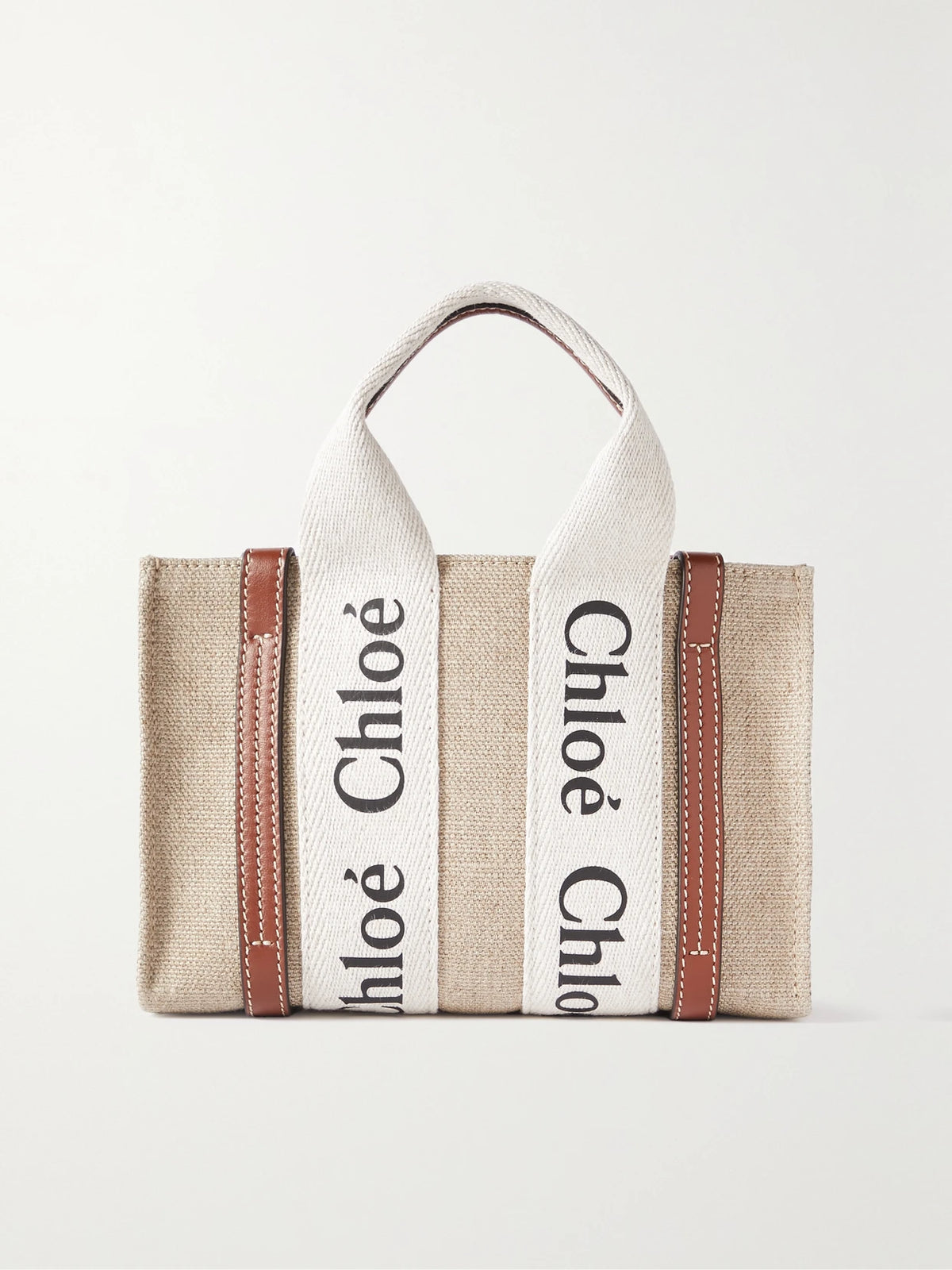 + Net Sustain Woody Mini Leather-trimmed Linen Tote