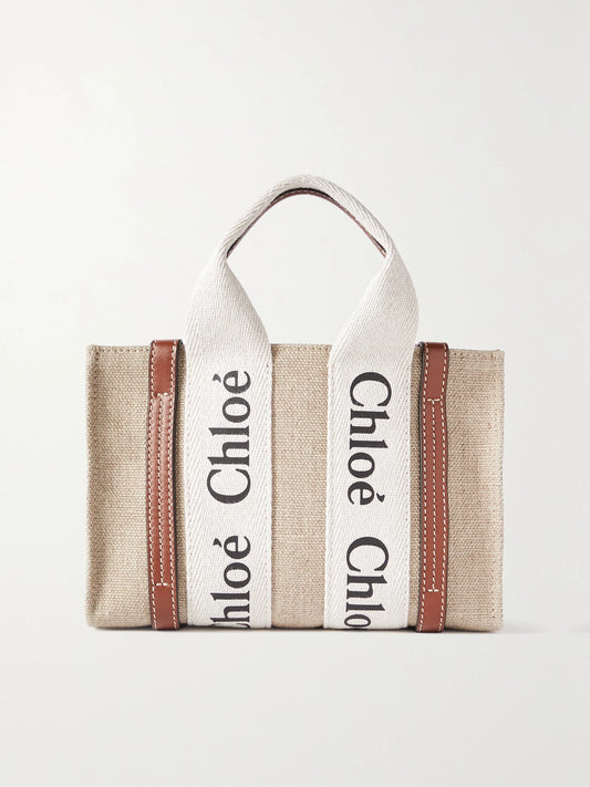 + Net Sustain Woody Mini Leather-trimmed Linen Tote