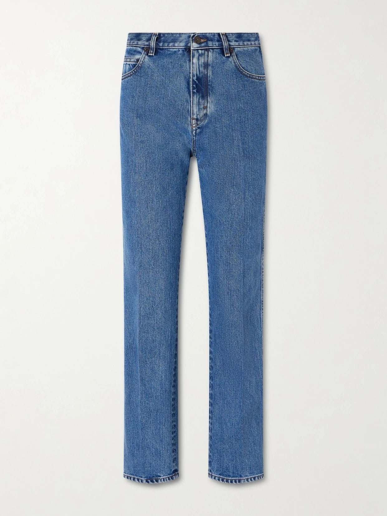 Image of Jeans. Product name - Brooke Cropped Mid-rise Slim-leg Jeans in Mid denim colour by brand - Loro Piana