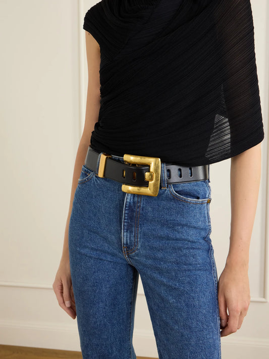 Image of Belts. Product name - Anthem Leather Belt in Black colour by brand - Balmain