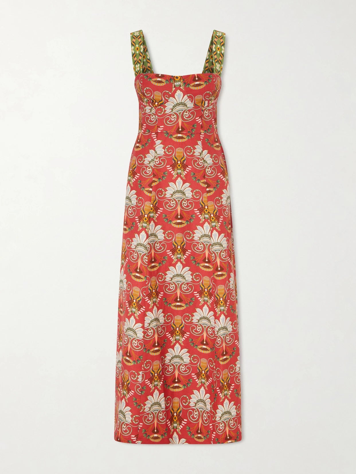 Image of Dresses. Product name - Azzurra Open-back Floral-print Linen And Cotton-blend Midi Dress in Red colour by brand - Emporio Sirenuse