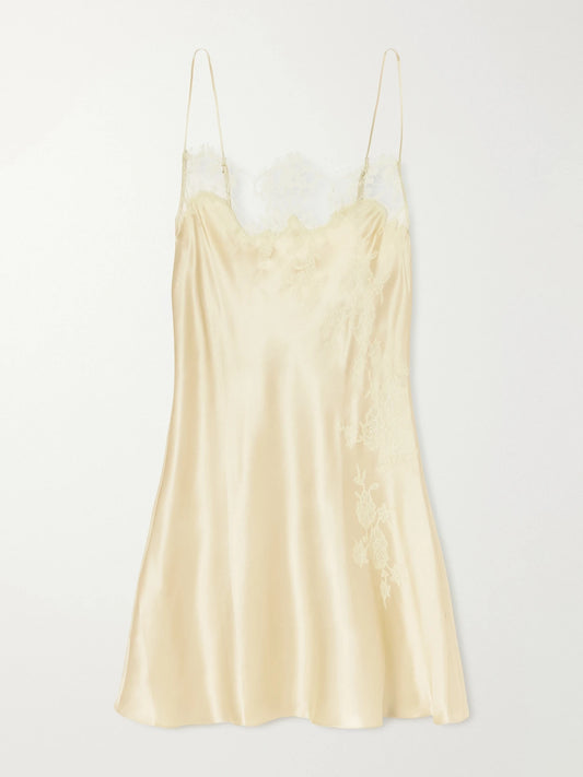 Image of Lingerie. Product name - Lace-trimmed Silk-satin Slip in Lime green colour by brand - Carine Gilson