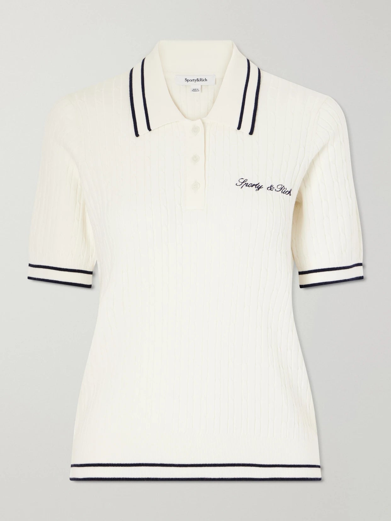 Embroidered Cable-knit Polo Shirt
