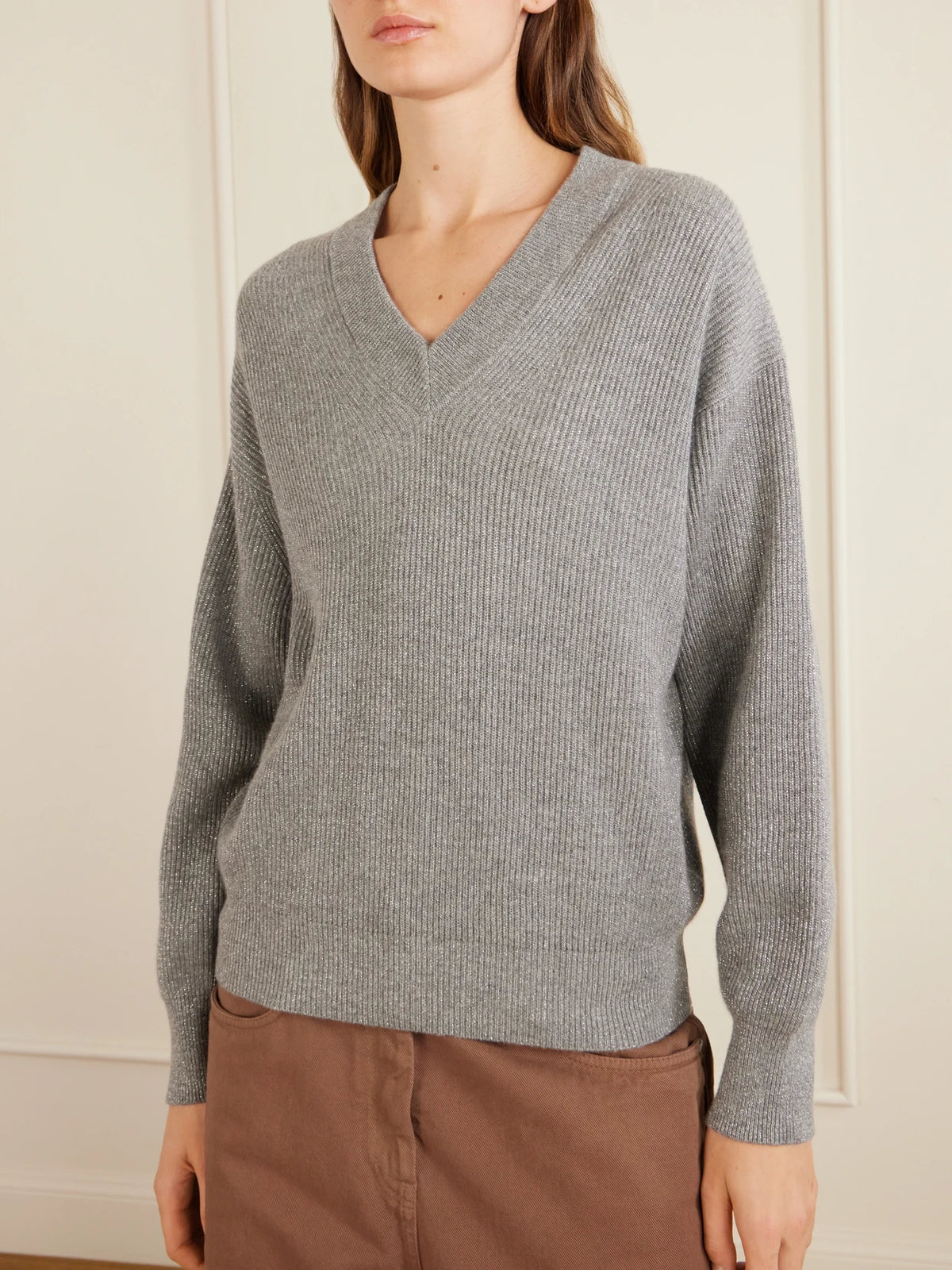 Brunello Cucinelli Ribbed-knit Metallic Cashmere-blend Sweater