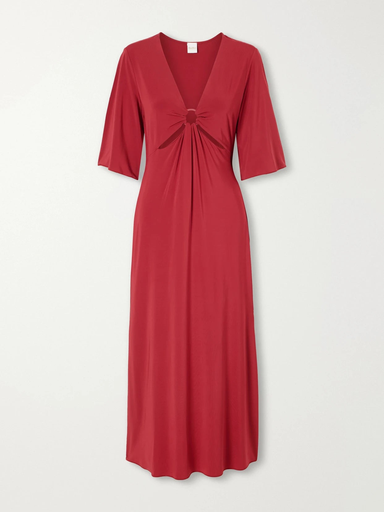 Image of Dresses. Product name - Beachwear Ruched Cut-out Stretch-jersey Maxi Dress in Burgundy colour by brand - Max Mara