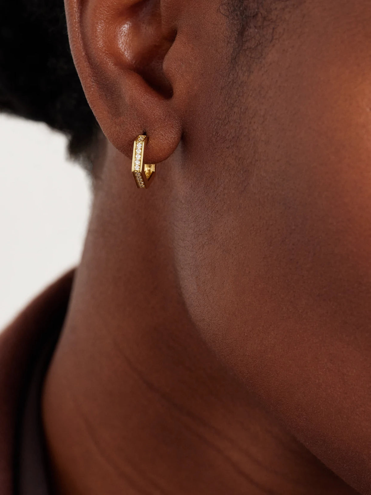 Image of Earrings. Product name - Hexagon Small 18-karat Gold Diamond Hoop Earrings in Multi colour by brand - KOLOURS JEWELRY