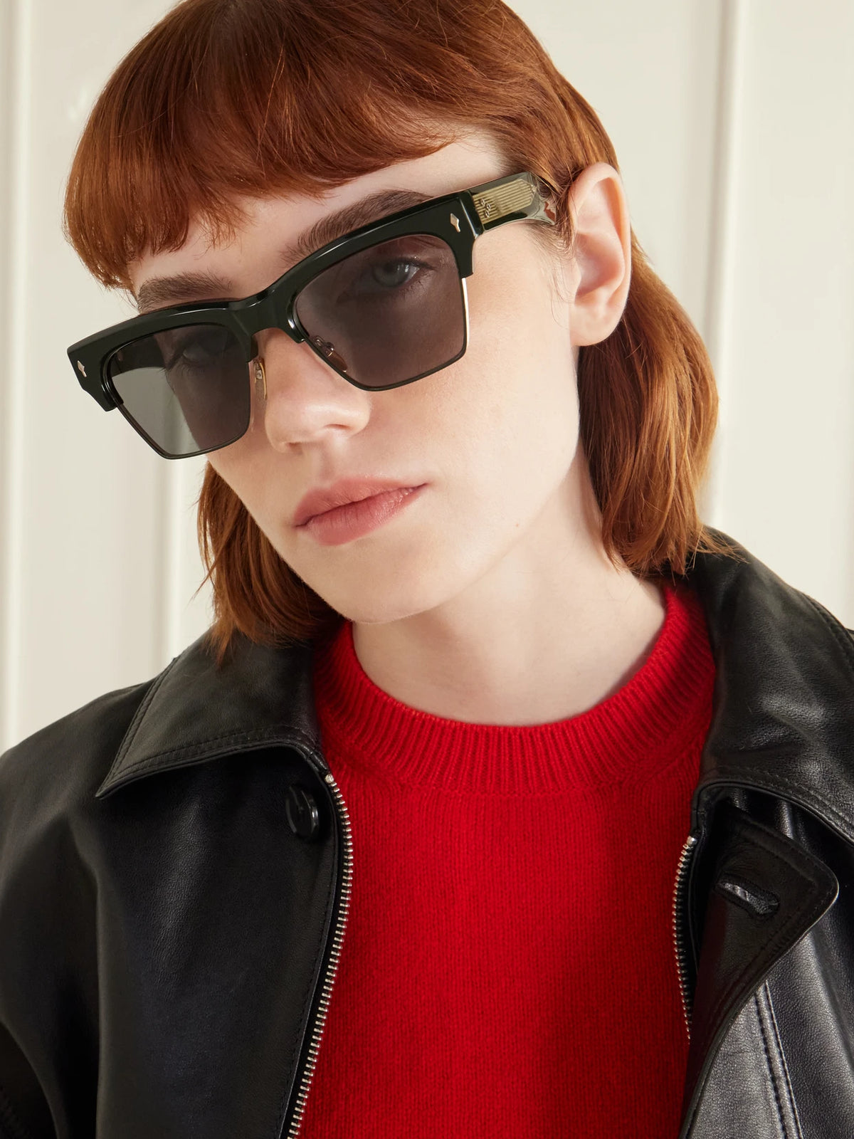 Image of Sunglasses. Product name - Bugsy Semi-rimless D-frame Acetate Sunglasses in Black colour by brand - Jacques Marie Mage