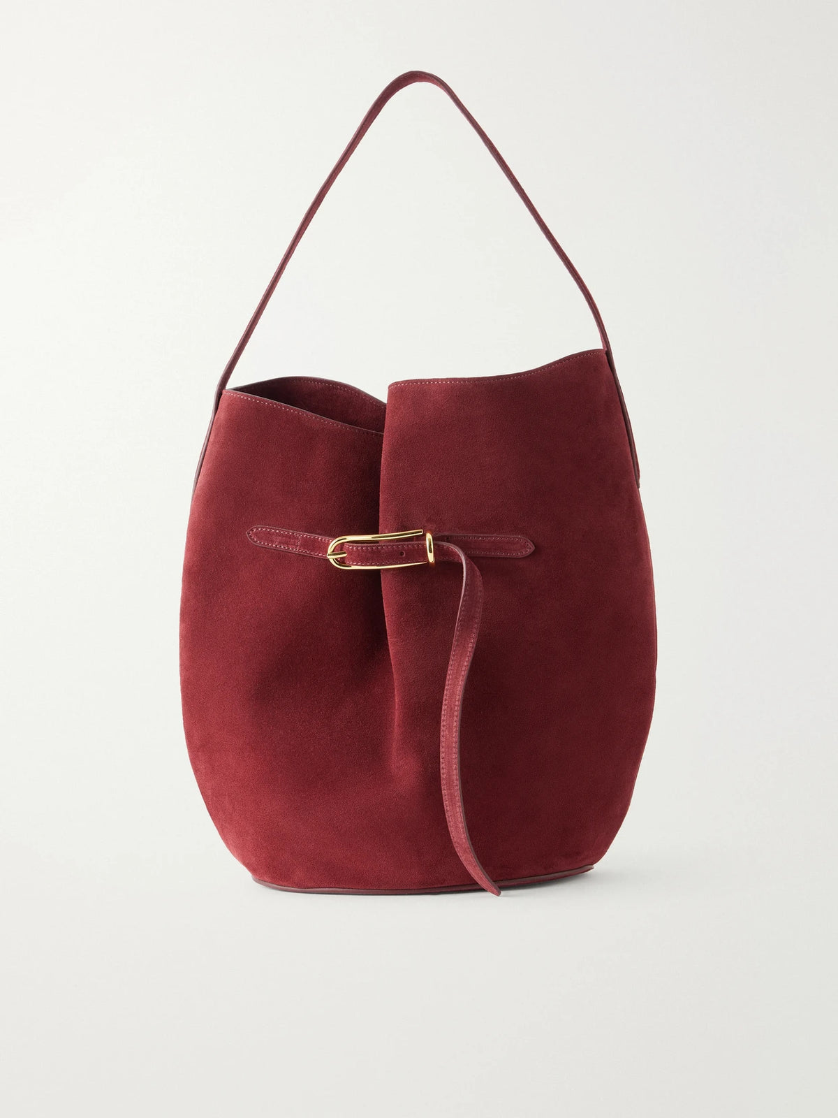 Liffner Belted Bucket Suede Shoulder Bag